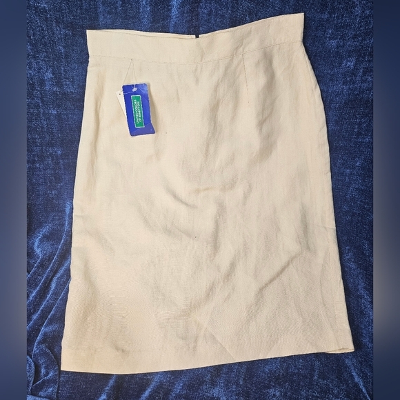 New Vintage Oatmeal Cream Flax Linen Pencil Skirt 46 Medium - Picture 5 of 11
